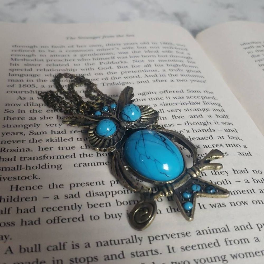 Turquoise Marble Owl Charm Necklace